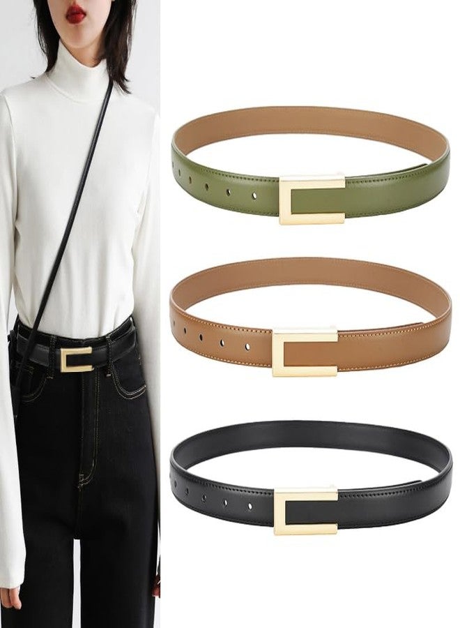 Yuangu Womens Belts for Jeans, Womens Leather Belt with Gold Buckle, Skinny Belts for Pants Dresses (Light green, 105cm(Fits 24"-32")) - Image 2